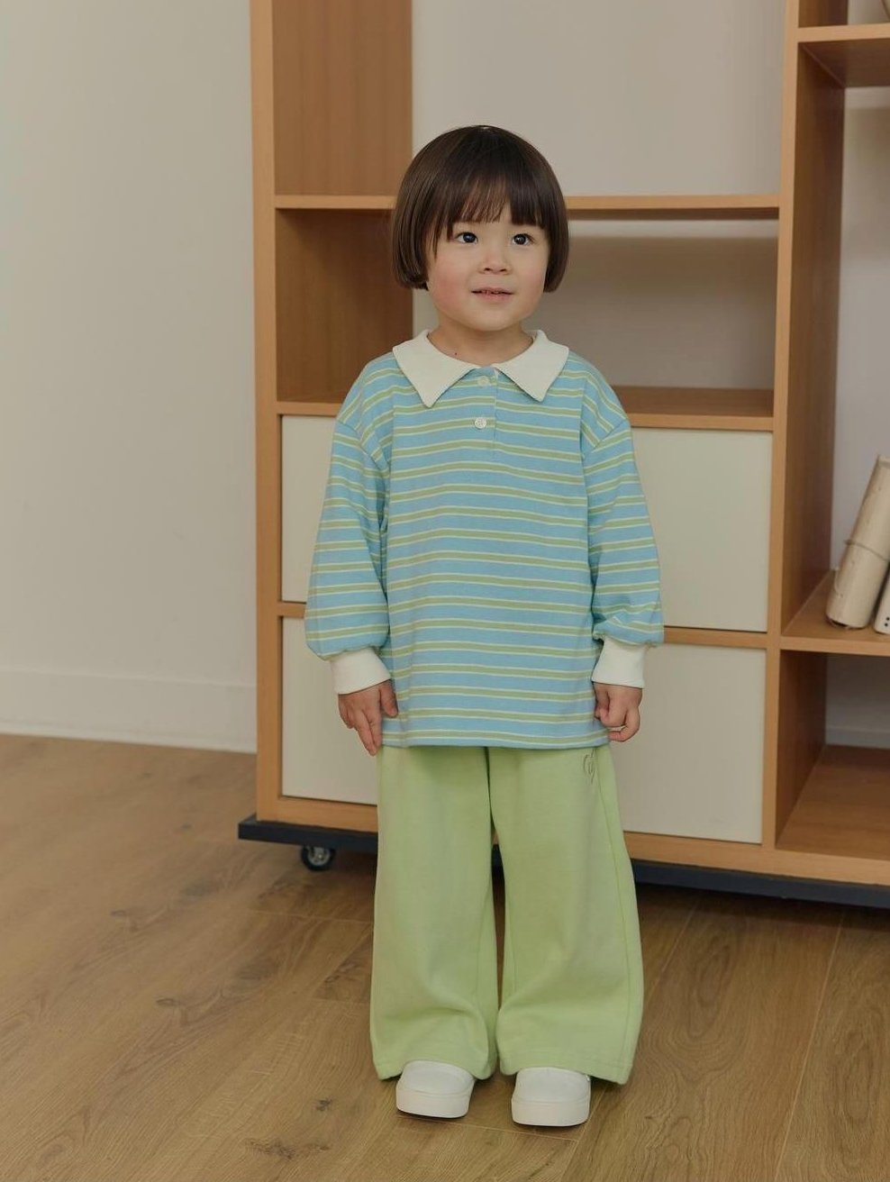 Daily Bebe Unisex Pastel Stripe Polo Top Blue