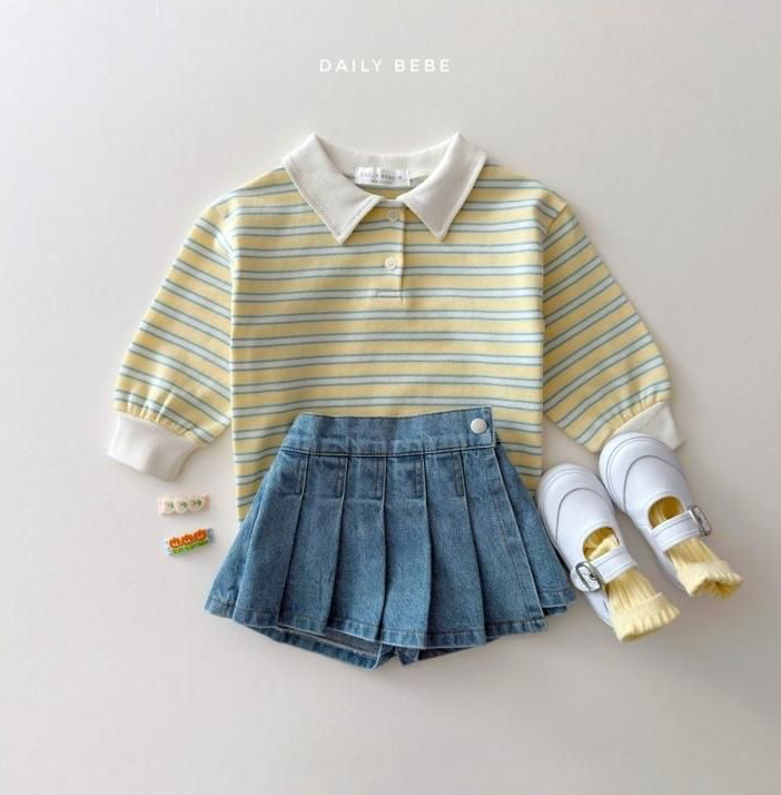 Daily Bebe Unisex Pastel Stripe Polo Top Yellow