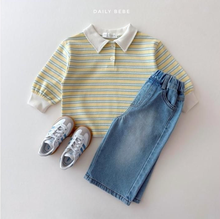 Daily Bebe Unisex Pastel Stripe Polo Top Yellow