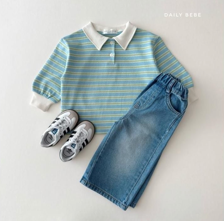 Daily Bebe Unisex Pastel Stripe Polo Top Blue