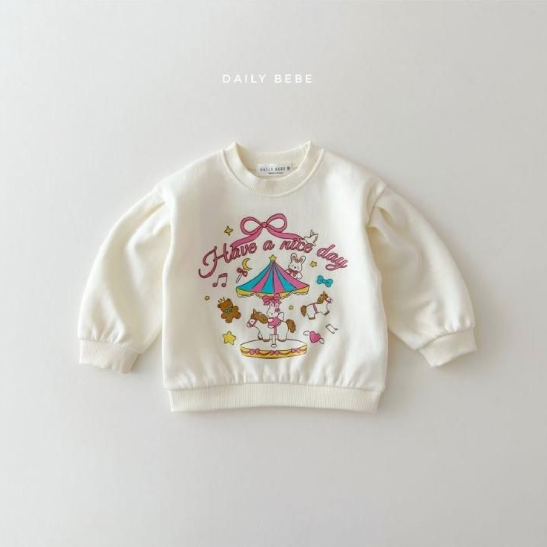 Daily Bebe Girls Carousel Graphic Sweatshirt Cream